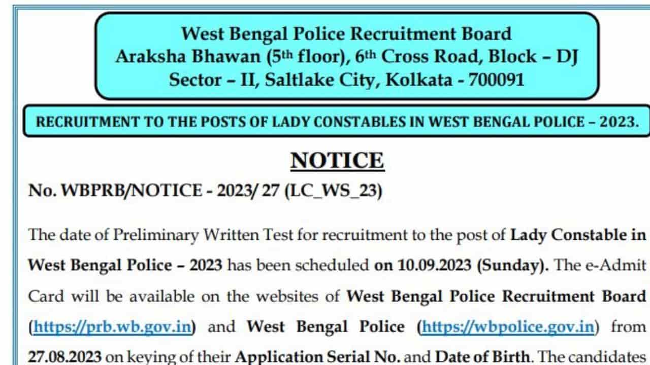 WB Lady Constable Admit Card 2023 For PMT And PET, Download From Here